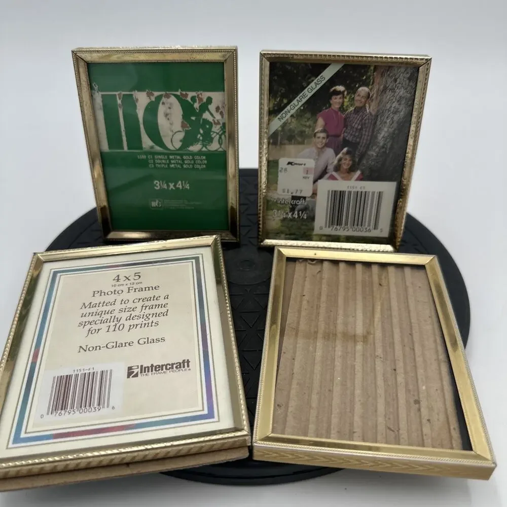 Lot Of 4 Vintage Brass Tone Picture Frame Gold Various Sizes